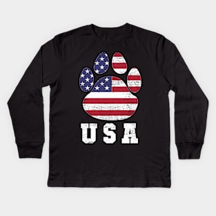 Dog paw print American flag USA tshirt Kids Long Sleeve T-Shirt